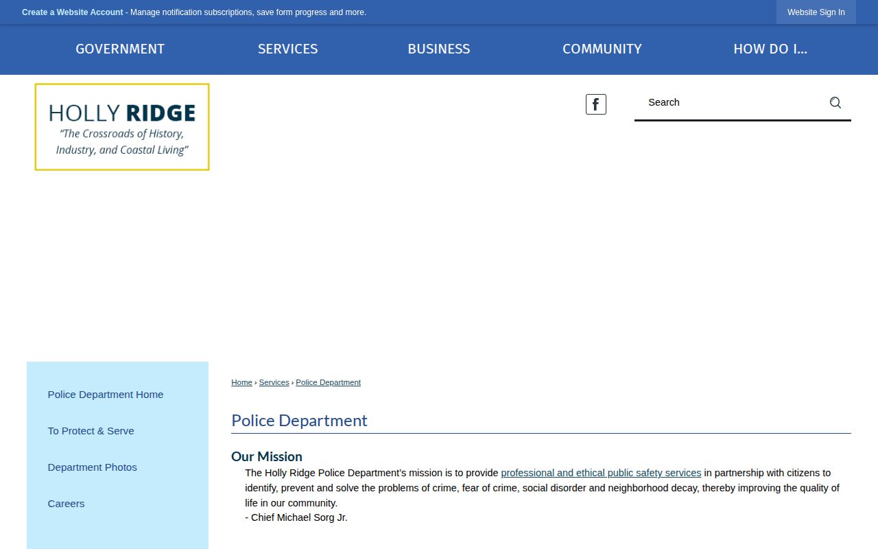Official Holly Ridge Police Department information page