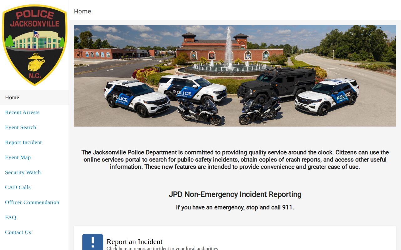 Jacksonville Police to Citizen official incidents and arrests interface
